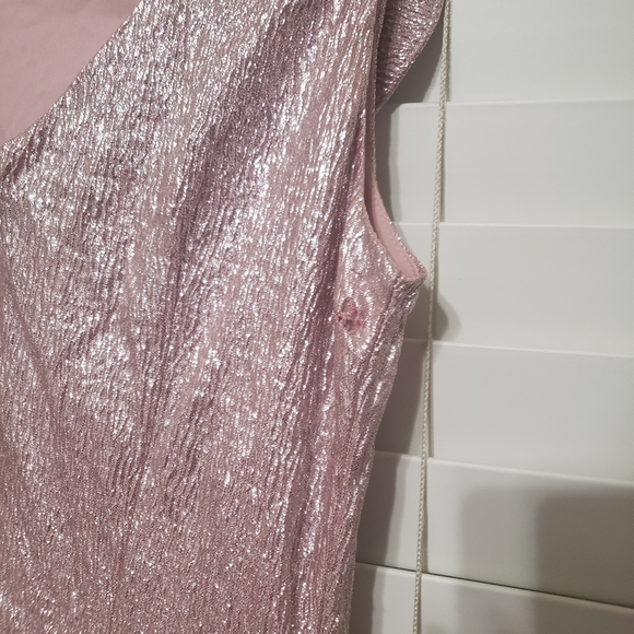 Adrianna Papell small pink foil complete stretch ruffle trim ruched party dress - Picture 5 of 12